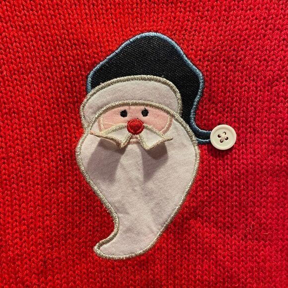 Basic Editions Christmas Patchwork Santa Snowman Knit Zip Up Sweater Large - Picture 11 of 14